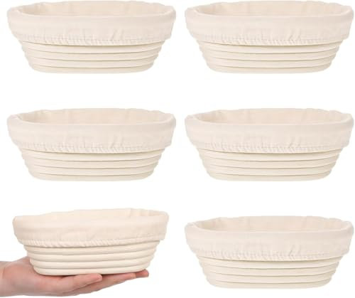 Set de 6 Cestas de Fermentación Banneton, Mini Cestas para Masa Madre de 15 cm, Accesorios para Hornear Pan, Cuencos de Ratán para Fermentación y Leudado de Masa (Ovaladas)