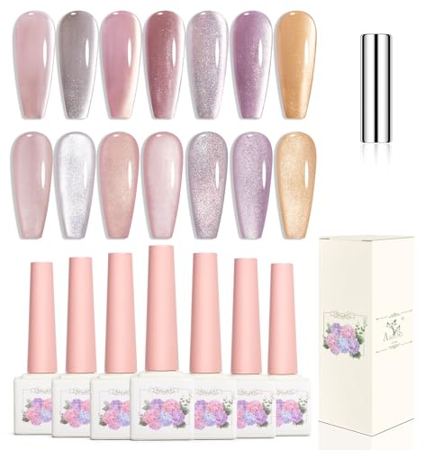 Sju 12 ml kattögon indränkt i ultraviolett LED gel nagellack, ljus ljus färg kattögon kattögon ögongel utsökt ljus färg kattögonpärlor med magnet