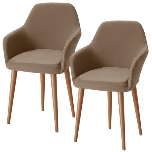 Alishomtll Stretch Stuhlhussen 2er Set Sesselbezug mit Armlehnen Kamel | Universal Stuhlhussen Stuhlbezug Abnehmbare Waschbar Esszimmerstühle Bezug für Küche Esszimmer Bankett Hochzeit Party