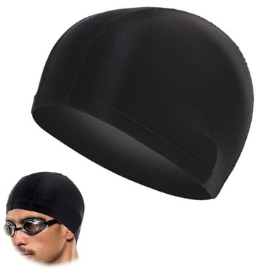 Swimming Cap, Elastic Lightweight Comfortable Fabric Swim Cap Not Strangle Head, Durable Breathable Swimming Hat, Swim Hat Tear-Proof, for Long Hair Short Hair, Kids Boys and Girls Black