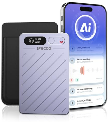 IFECCO Registratore Vocale AI Digitale Professionale con Memoria 64 GB, Trascrizione e Riassunto Automatico, Oltre 152 Lingue, Controllo App, Registratore Audio Digitale per Riunioni Chiamate Lezioni