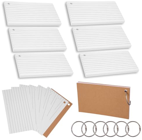 Karteikartenset 360 Blatt, Karteikarten Liniert Karteikarten A6 mit Karten und Kraftpapier zum Vokabeln lernen, Notizen machen, Formeln auswendig lernen