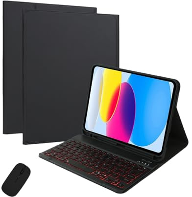 Funda con Teclado para iPad 10.ª generación (10,9 Pulgadas 2022 A16 11.ª generación 11 Pulgadas 2025) con ratón, Funda Protectora Fina con Teclado inalámbrico extraíble y retroiluminado de 7 Colo
