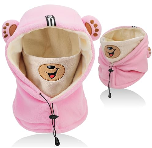 AYPOW Termisk fleece-balaklava för barn, multifunktionell vindtät ansiktsskydd, skidmask, justerbar varm fleece balaklava hatt huva keps med halsvärmare halsduk för pojkar flickor utomhussport, Rosa