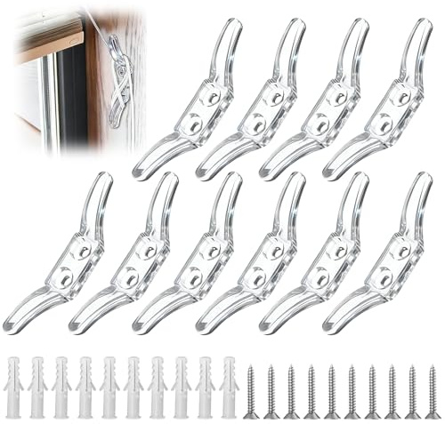 10PCS Clear Cleat Hooks, Blind Cord Winders with 20 Screws, Plastic Transparent Blind Cord Winders with Hooks, Clear Cord Cleat, Child Safety Cleat Hooks for Blinds Curtains Sun Shades Ropes