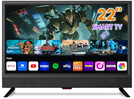 ZOSHING Smart TV de 22 pulgadas, pequeño televisor con entrada HDMI, sintonizador digital integrado/USB compatible con montaje en pared, para dormitorio, cocina, caravana, incluye control remoto