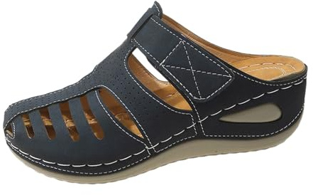 Sandaler fram stängda damer, träskor damer sommar med kilklack ihåliga platå utomhussandaler halkfria sommarskor ortopediska sandaletter lätta lediga romerska sandaler, blå, 40 EU