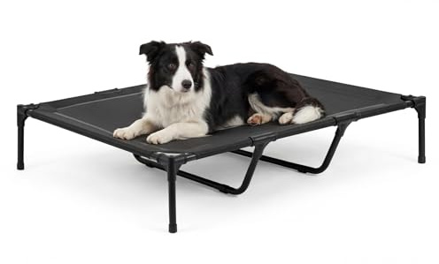 Skylos Elevated Dog Bed, Raised Dog Bed for Large Dogs, Heavy Duty Steel Frame, Heat-Pressed Teslin Mesh, Cooling Breathable Elevated Pet Beds for Garden, Outdoor Travel & Indoor Use, 121x91x22cm