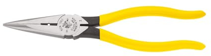 Klein Tools D203-8N Needle Nose Pliers and Wire Stripper, Long Nose Side Cutters with Wire Striping Hole, Heavy Duty Alligator Pliers, 8-Inch