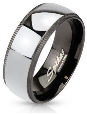 Tapsi´s Coolbodyart® Dome Ring Edelstahl Poliert Schwarz Silber 66(21)