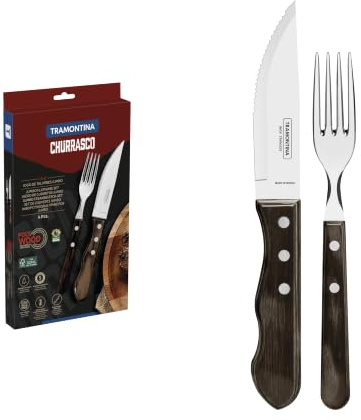 Tramontina - Coffret de 4 Couverts à Steak Jumbo avec Manches Polywood Marron