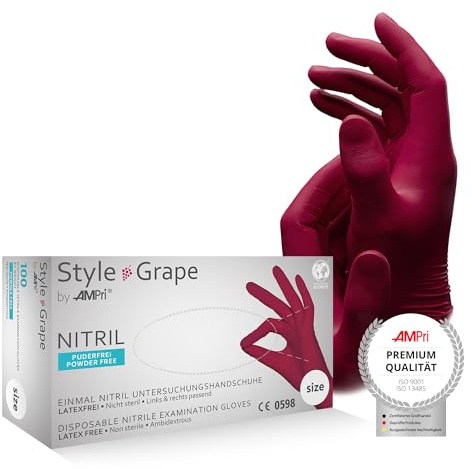Nitrilhandschuhe, bordeaux, rot, 100 Stück/Box, Größe XL, puderfrei, Style