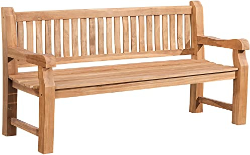 CLP Gartenbank Teakholz Jackson V2, wetterfest mit Rückenlehne, 2 3 Sitzer, robust und pflegeleicht, Holzbank für Terrasse und Garten, Farbe:Teak, Größe:180 cm