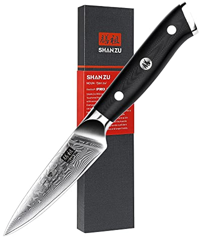 SHAN ZU Damastmesser Gemüsemesser Schälmesser Obstmesser aus 67 Schichten Damast Küchenmesser Klein Profi Messer mit Ergonomischer G10 Griff