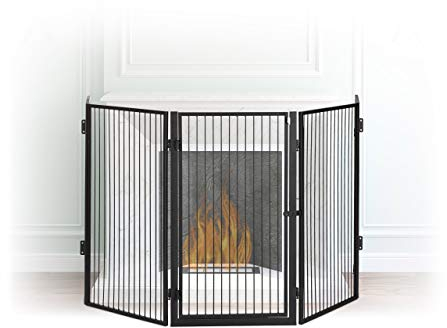 Relaxdays Kaminschutzgitter Metall, Absperrgitter 5 Elemente, Feuerschutzgitter für Babys und Haustiere, schwarz, 1.3 x 220 x 76 cm