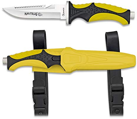 Tiendas LGP Albainox - 32350 - H. 11,5 cm. Coltello Immersione Giallo Nautilus - Strumento per Pesca, Caccia, Campeggio, Outdoor, Sopravvivenza e Bushcraft