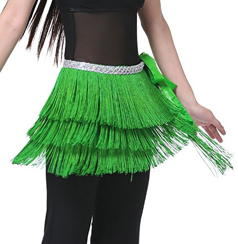 Wuchieal Bauchtanz Kostüm Latin Dance Pailletten Quaste Fransen Outfits Rock für Damen (Grün, One Size)