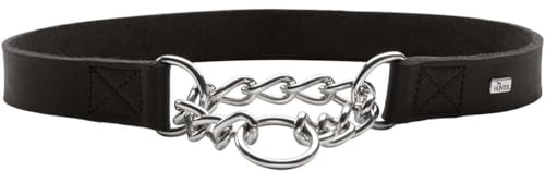 HUNTER Hundehalsung mit Kette Aalborg | Rindsleder mit Kette, Zugstopp, geschmeidig und strapazierfähig, Made in Germany, Farbe: Schwarz, Größe: L