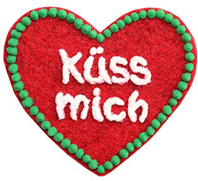 Anstecker Filzherz Küss mich für Junggesellinnenabschied Junggesellenabschied Heimatfest Dirndl Accessoires mit Namen - Namensschild Herz personalisiert Button Brosche Ansteckbutton Wunschbeschriftung
