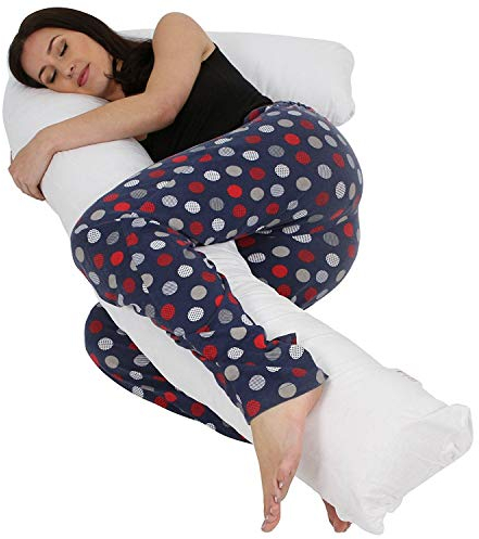 Hometex L Shaped Support Pillow and Case (White) - Pregnancy Maternity Comfort