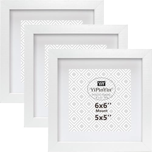 6X6'' (15x15cm) Square White Picture Frames Set Of 3 with Mount for 5x5 Photo,Boxed Garllery 10x10cm Picture Frame 3 Pack,15x15cm Square frames for Wallmounted & TableTop