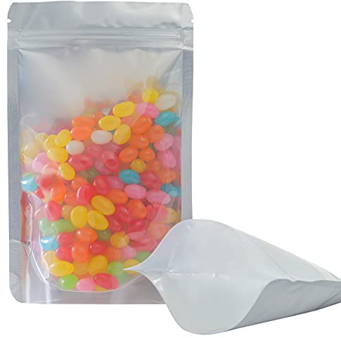 LZLPACKING 100 st förseglade Mylar-påsar med genomskinligt fönster för förvaring av livsmedel, läppglans, smycken och elektronik (15,2 x 22,8 cm)