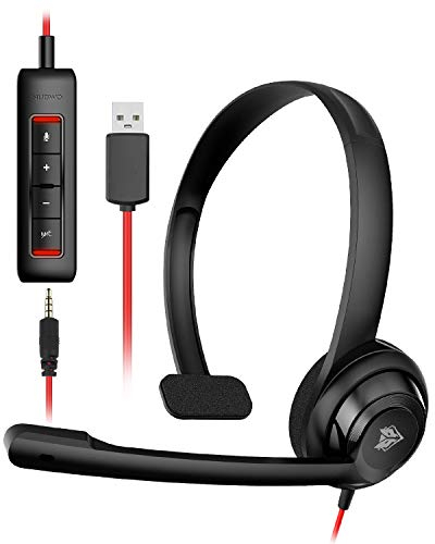 NUBWO HW02 USB Headset with Microphone Noise Cancelling & In-line Control, Super Light, Ultra Comfort On-Ear Wired Office Call Center Headset for Boom Skype Webinars