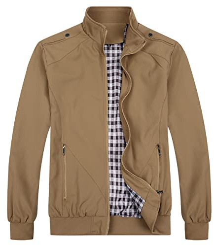 YOUTHUP Herren Jacke Regular Fit Sommer Übergangsjacke Leichtgewicht Freizeitjacke Bomber Sportjacke, Khaki, 4XL