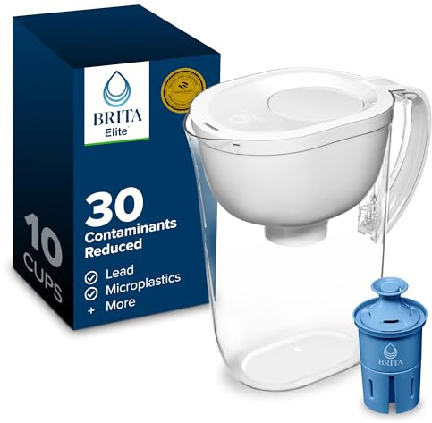 Brita Water Pitcher, Everyday Elite Filter, Removes 99% of Lead, Includes 1 Filter, 10-Cup Capacity, White