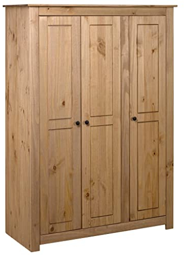 INLIFE Kleiderschrank 3-Türig 118×50×171,5 cm Kiefer Panama Serie