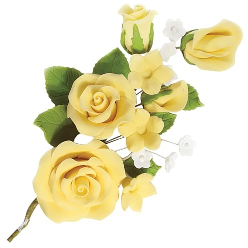 Culpitt Yellow Rose Flower Spray Cake Topper, 145mm | Non-Edible But Food-Safe, Use With A Posy Pick, Ideal For Wedding & Celebration Cakes