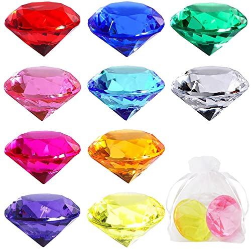 Iyowei 20PCS Faux Diamants Acrylique Multicolore 40mm avec 20 sachet en organza, Gemmes de Diamants, Diamant Decoration Table pour Mariages, Vase, Anniversaire