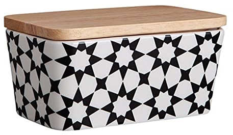 EXENXA Beurrier avec Couvercle Beurrier en céramique à Motifs Beurrier Multifonction avec Couvercle en Bois Récipient à Beurre pour comptoir (Couleur : Blanc, Taille : M) (Rouge M)