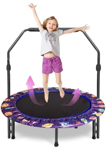 Trampolino per bambini, Ø 91 cm, con manico, trampolino per bambini, con copertura imbottita di sicurezza, mini trampolino per interni o esterni