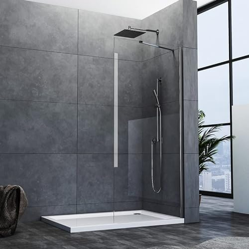 Duschwand 75cm Walk-in Seitenwand Duschwand Walk in Dusche, Goezes Walk-In Easy-Clean Nano Glas Duschtrennwand mit Stabilisator, 5mm ESG Sicherheitsglas Duschabtrennung Höhe: 195cm