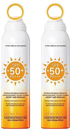 Sonnenschutz Spray LSF 50, Transparent Sonnenspray Für Gesicht Und Körper, Sonnenschutz Spray Für Empfindliche Haut, Breitspektrum, Wasserfest, Gegen UVA und UVB (2 Stöcke)