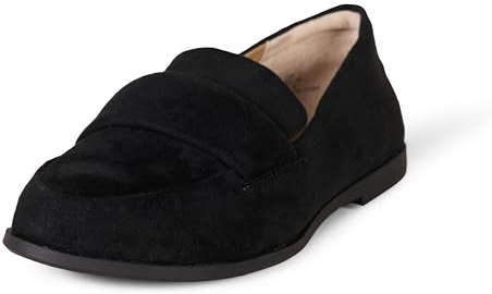 Amazon Essentials Damen Loafer mit weicher Mokassin-Zehenpartie, Schwarz Optik Mikro Wildleder, 41 EU