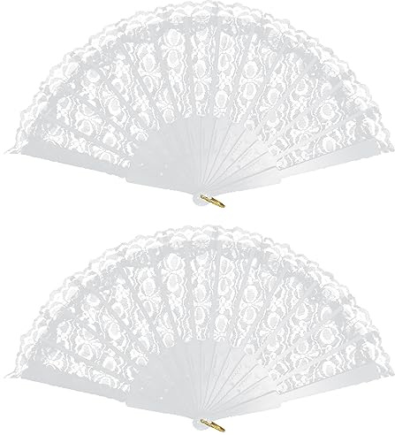 Lizzy Lace Spanish Fan | Womens One Size Fordable Lace Fan | Hand Held Fan for Hand Wedding Party Halloween Fancy Dress Costume Accessory