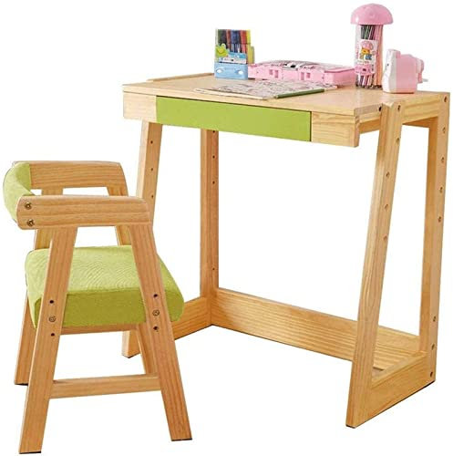 ZUMAHA Stabil Set aus anhebbarem Kinderschreibtisch und Stuhl, Arbeitsschreibtisch aus Massivholz mit Schublade, ergonomischer Stuhl mit Rückenlehne und Armlehnen Flexibel