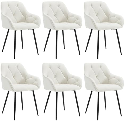 WOLTU 6er Set Esszimmerstühle, Küchenstuhl, Stuhl Esszimmer Wohnzimmer, ergonomischer Sessel, Armlehnstuhl, Polsterstuhl, Sitzfläche aus Samt, Metallbeine, Creme, EZS02cm-6