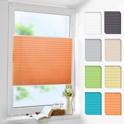 Plissee ohne Bohren Orange 70x120cm Plissee Klemmfix Version Plisseerollo Sichtschutz und Sonnenschutz Blickdicht Easyfix lichtdurchlässig Rollo für Fenster & Tür
