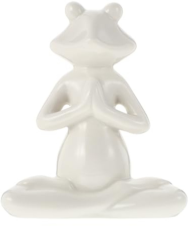 BESPORTBLE Yoga-Frosch-Dekofigur Aus Keramik – Kreative WeißE Froschstatue FüR Wohnzimmer, Badezimmer Und Outdoor-Dekoration