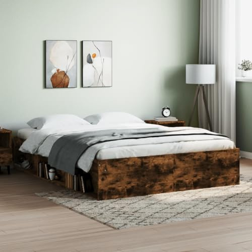 Gecheer Struttura Letto,Giroletto,Matrimoniale,Moderno,in Legno Multistrato,Rovere Fumo,con Senza Testiera,con Porta Libri,160x200 cm,Letto con Doghe, Letto,Matrimoniale Moderno,160x200 cm