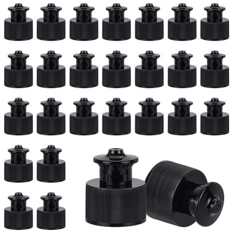OLYCRAFT 100Pcs 24/410 Black Plastic Push Pull Replacement Caps 24mm Inner Diameter Twisted Sport Bottle Lid 27x31mm Plastic Water Bottle Cap for Water Bottle Replacement Tops Sport Bottle Lid