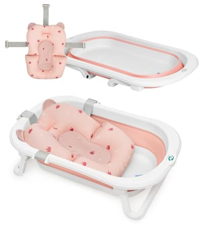 MS BabyWorld - Flex + Cojín Reductor | Bañera Plegable para Bebé con Patas y Cojín Reductor Adaptable | Bañera para Bebé Fácil de Guardar | Portátil para Casa o para Llevar de Viaje