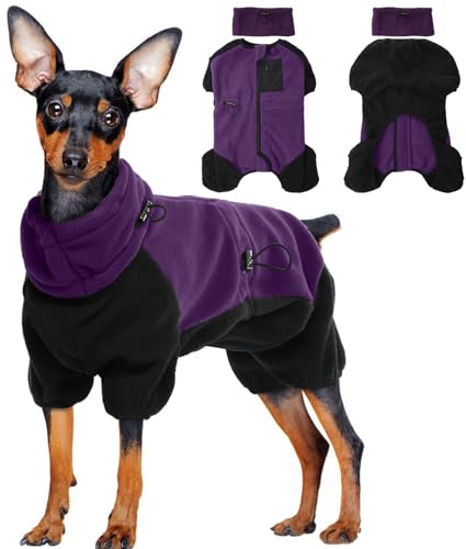 Fleece Pullover für Hunde, Winterjacke für Hunde, Wintermantel für Hunde mit Beinen - Lila, XS