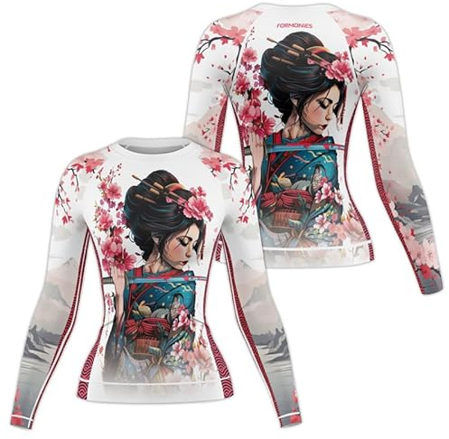 FORMONIES POD Samurai BJJ Rash Guard Shirt for Women MMA Training Jiu Jitsu Fight Gear Long Sleeve Top (US, Alpha, Medium, Regular, Regular, V6)