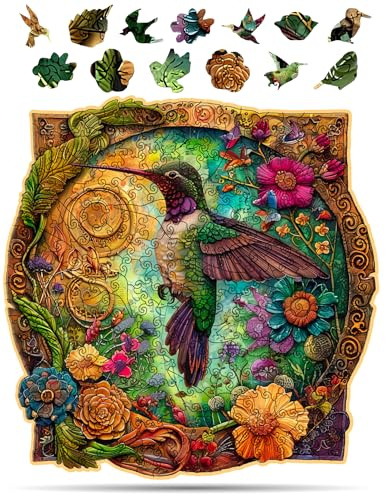 Crafthub Premium Holzpuzzle für Erwachsene & Kinder – A3 Tierpuzzle – 127 Teile – Lebhafter Blütenkolibri – Hochwertiges Holz mit UV-Druck – Puzzle Erwachsene – 27,4cm x 27,7cm