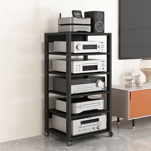 Hifi Rack Audio Regal,AV Plattenspieler Schrank Medienständer,6 7 Ebenen für Elektronische Geräte,Beweglicher DVD-Halter,TV Cabinet Gaming Regal,für Fernseher,WLAN-Router,Projektor,Schwarz(50x40x110cm