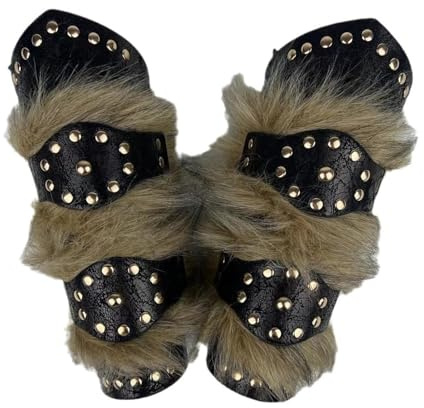 Protège-bras en cuir synthétique, manchettes en cuir synthétique - Protège-bras médiéval, manchettes artificielles en fourrure, accessoires de costume de chevalier de cosplay, bracelet punk pour